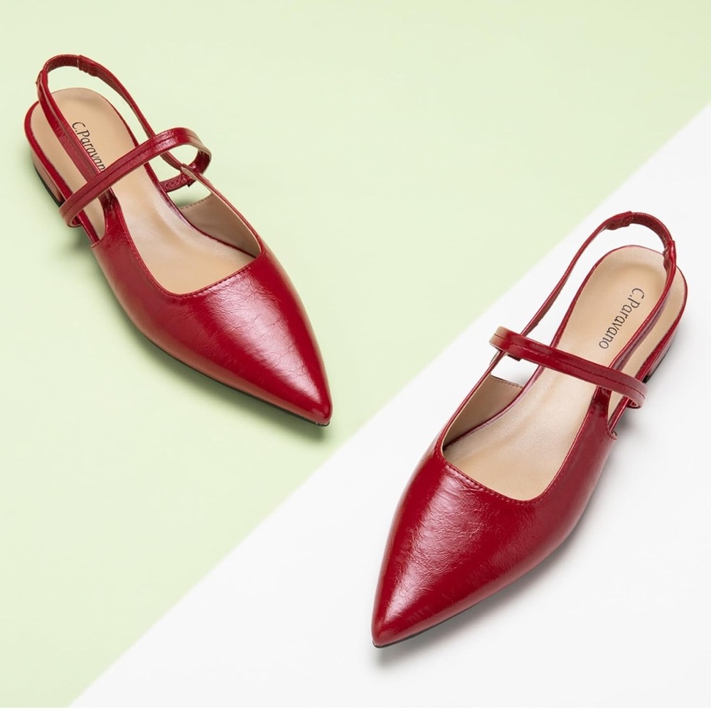 Ankle Strap Flats Sandals Comfort Leather Dress Shoes Women's Slingback Flats - Picture 1 of 6